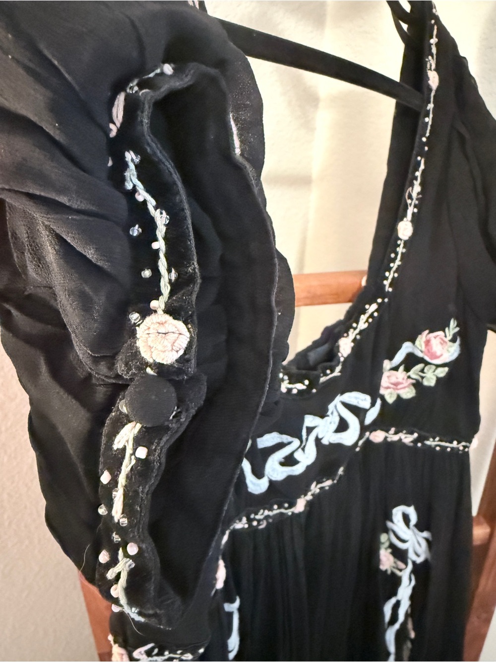 For Love & Lemons Rosemarie Black Maxi Dress with Pink Floral & Bows Embroidery - Picture 7 of 11